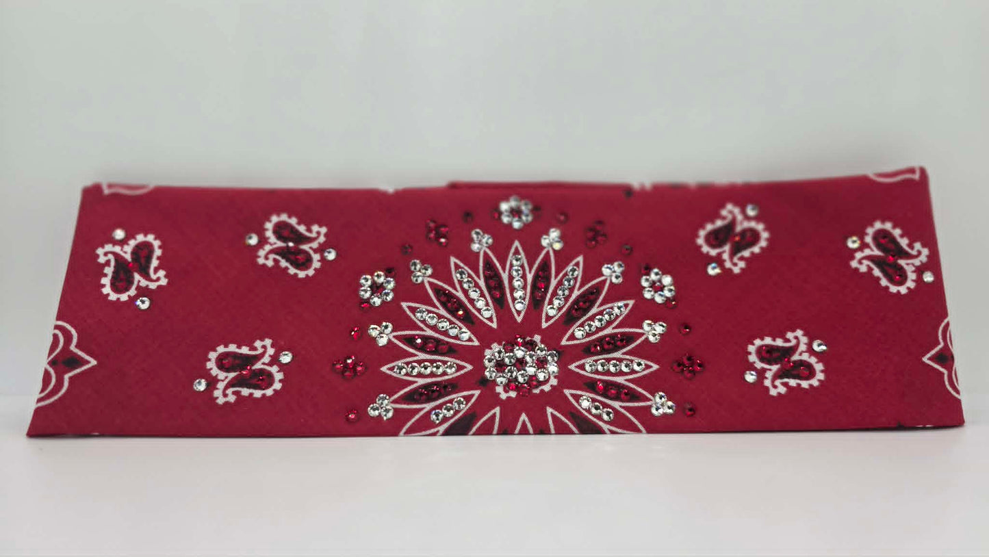 Red Paisley Bandana with Red and Diamond Clear Austrian Crystals (E60152)