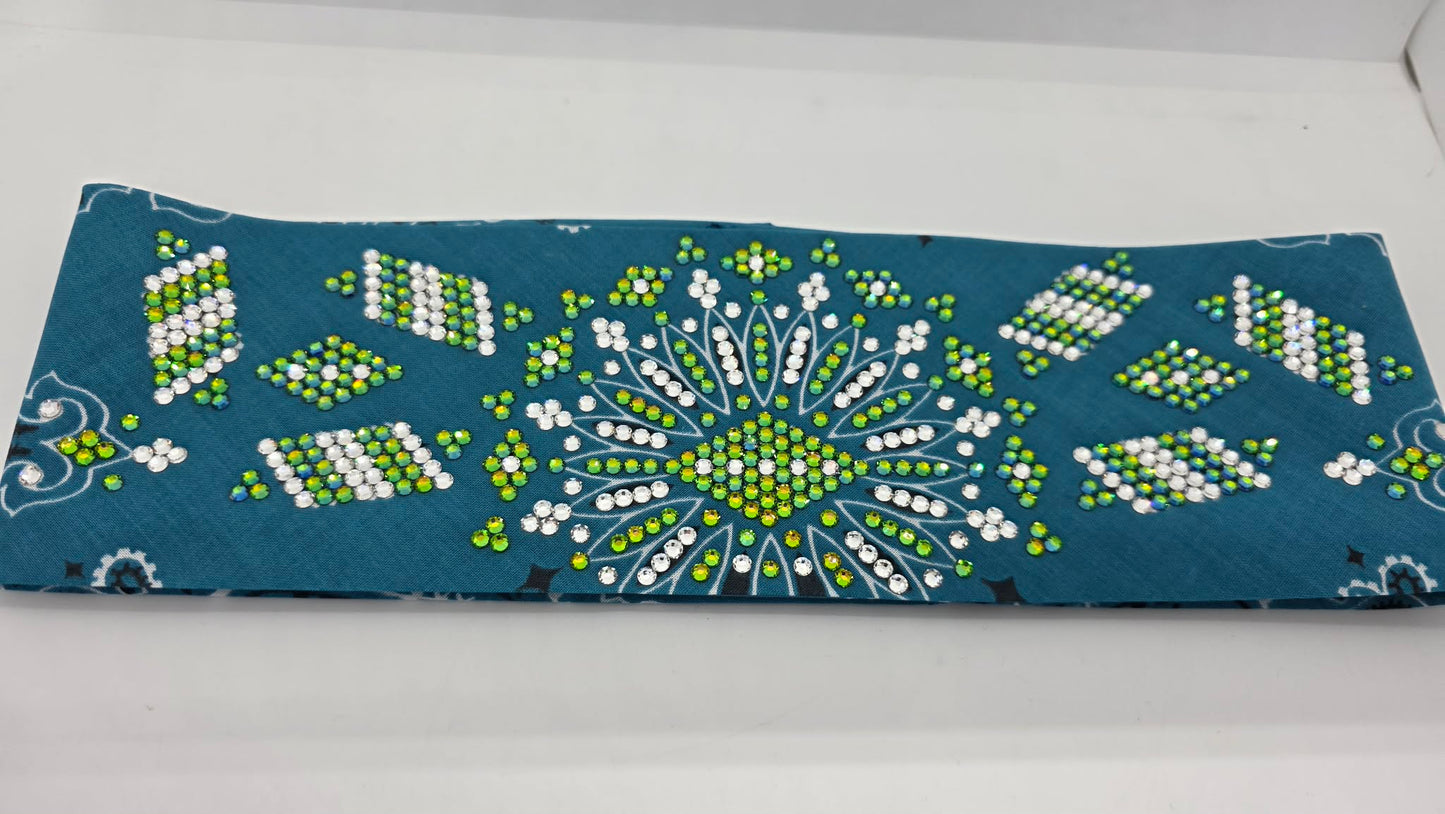 Super LeeAnnette Dark Teal Paisley Bandana with Vitrail and Diamond Sea Austrian Crystals (S48141)
