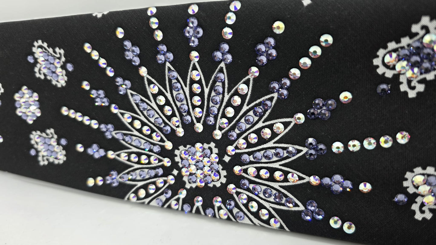 LeeAnnette Black Paisley Bandana with Light Purple and Aurora Borealis Austrian Crystals (L40202)