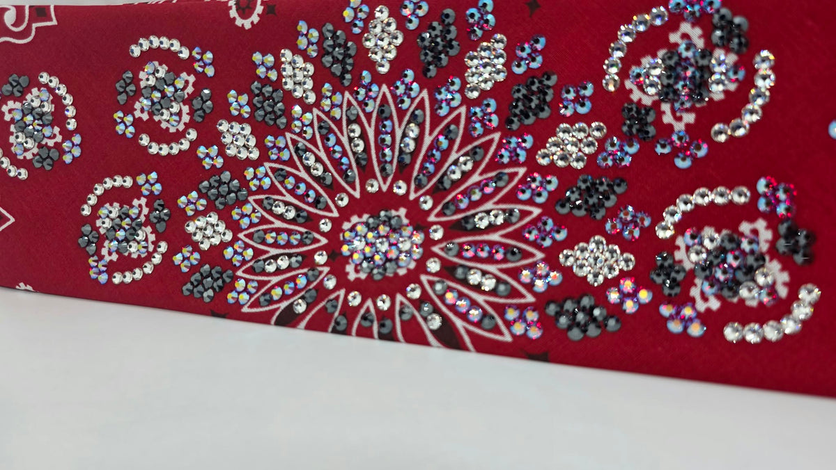 Super LeeAnnette Red Paisley Bandana with Red Shimmer, Black and Diamond Clear Austrian Crystals (S48210)