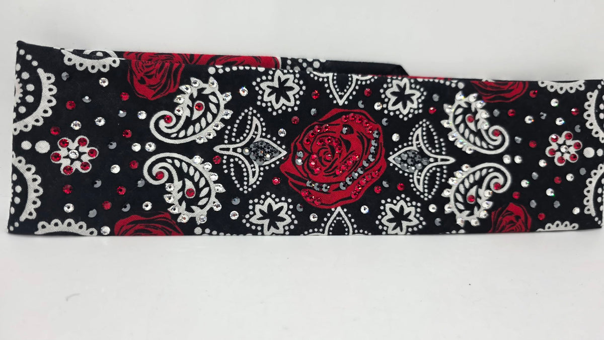 Rose Bandana with Red, Black and Diamond Clear Austrian Crystals (E60165)