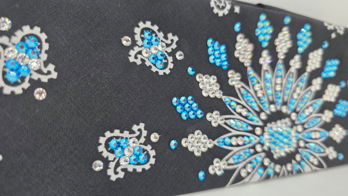 LeeAnnette Black Paisley Bandana with Capri Shimmer and Diamond Clear Austrian Crystals (L40298)
