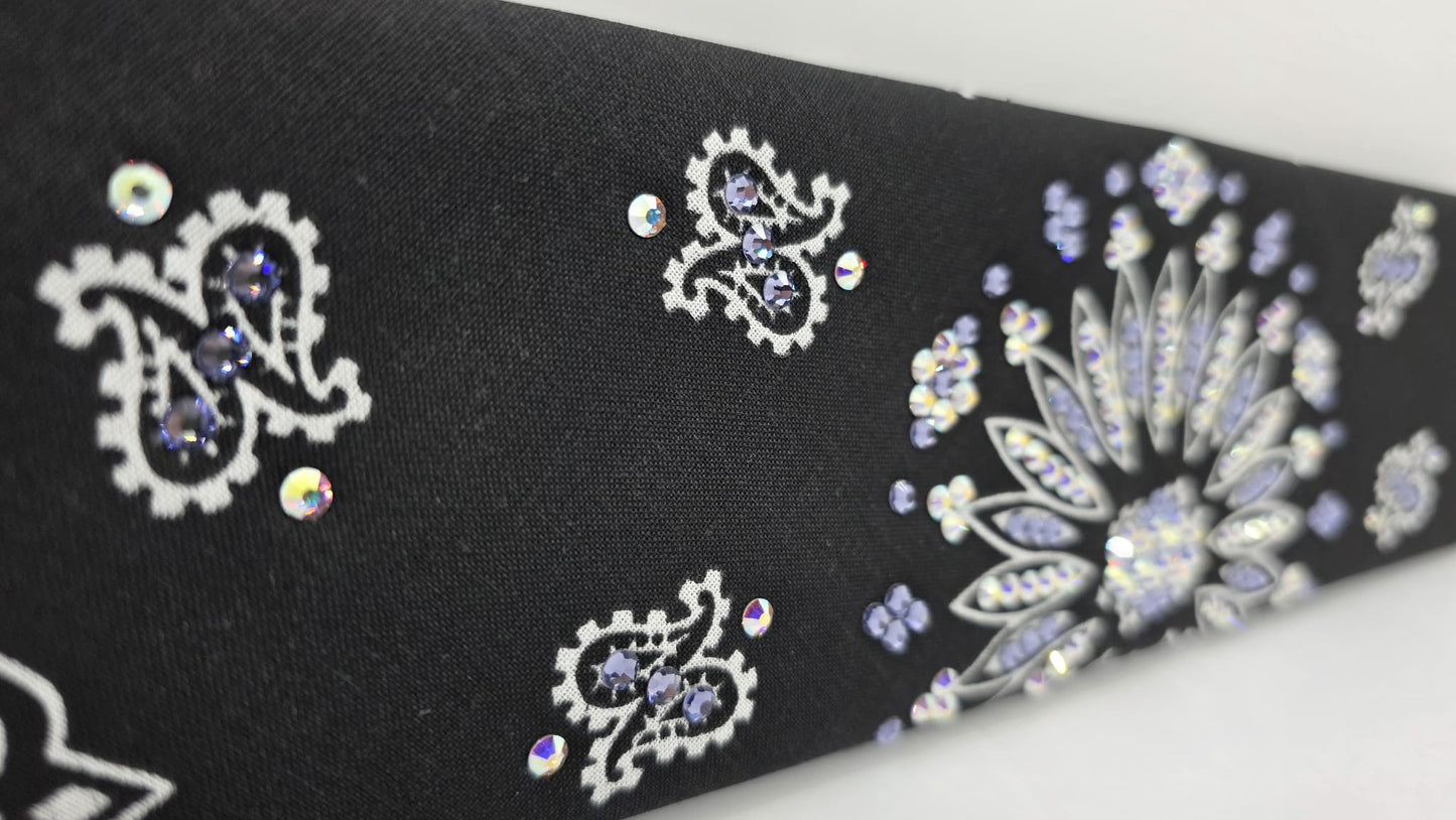 Black Paisley Bandana with Light Purple and Aurora Borealis Austrian Crystals (E60100)