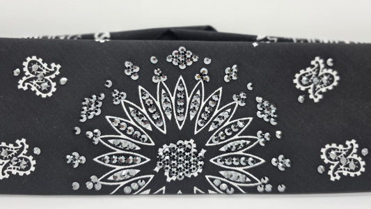 EXTRA BLING - Black Paisley Bandana with Black Austrian Crystals (sku6396)