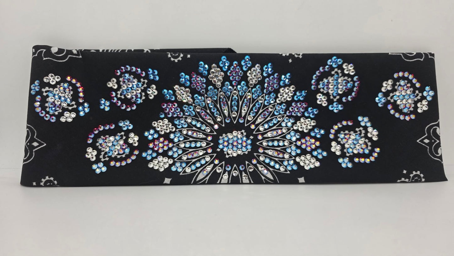 Super LeeAnnette Black Paisley Bandana with Blue Shimmer, Red Shimmer and Diamond Clear Austrian Crystals (S48177)