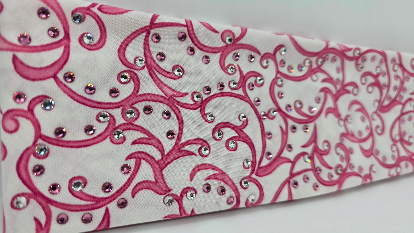 Pink Scroll Bandana with Light Pink and Diamond Clear Austrian Crystals (E60122)