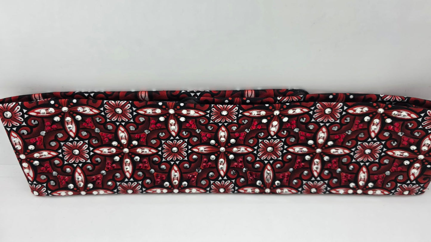 LeeAnnette Red and Black Squares Bandana with Red, Black and Clear Austrian Crystals (L40223)