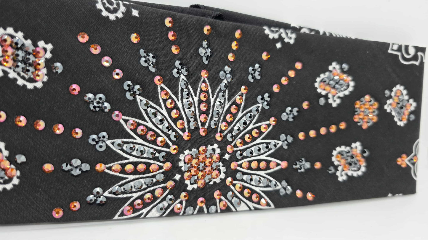 LeeAnnette Black Paisley Bandana with Lava and Black Austrian Crystals (sku40157)