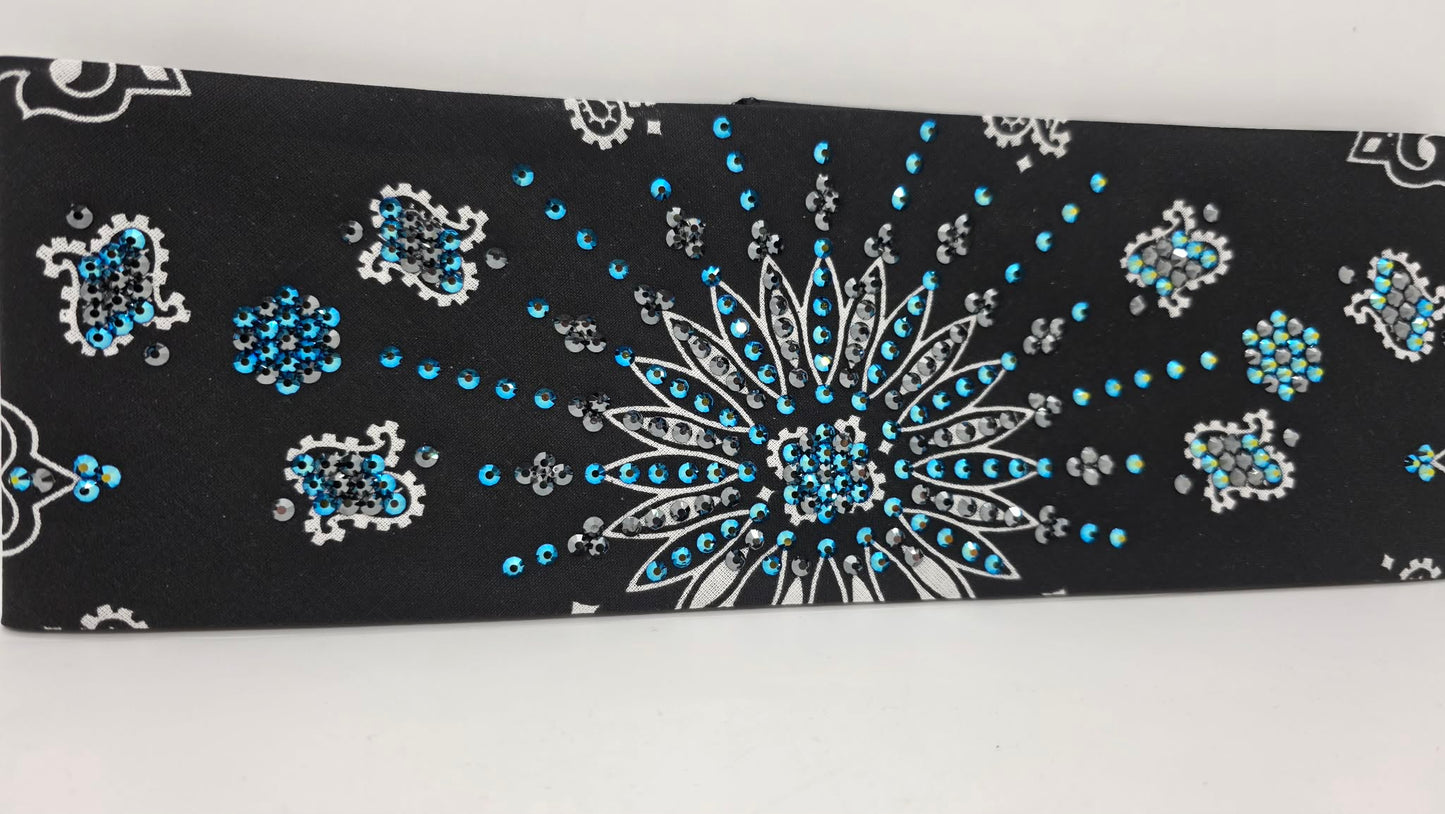LeeAnnette Black Paisley Bandana with Jet Shimmer and Black Austrian Crystals (L40218)