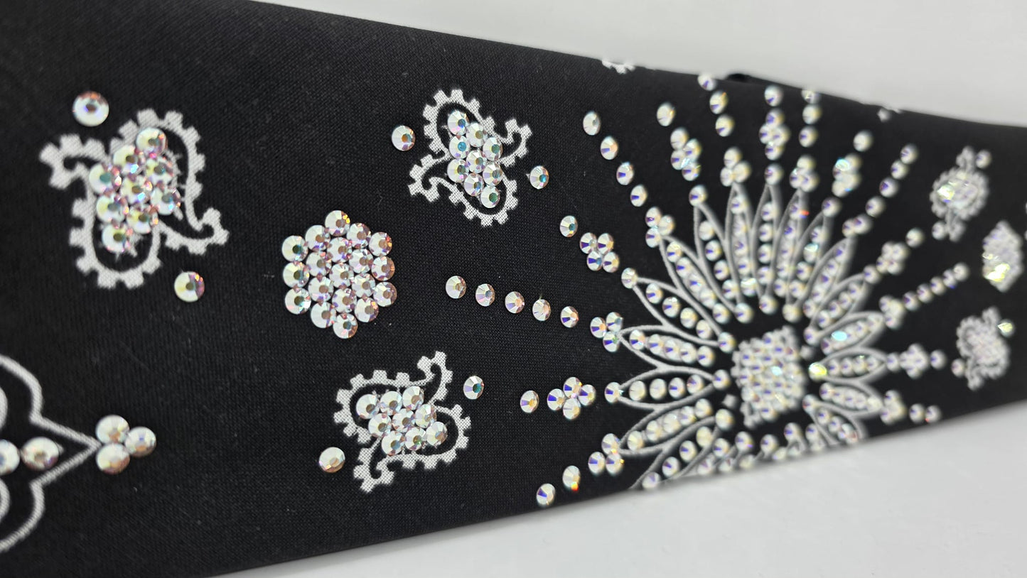 LeeAnnette Black Paisley Bandana with Aurora Borealis Austrian Crystals (L40203)