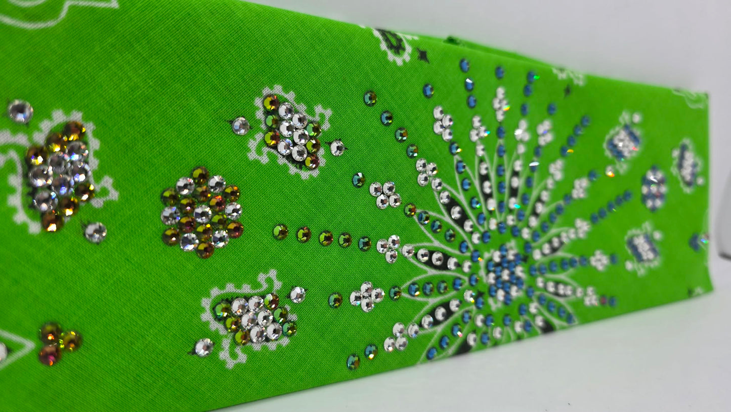 LeeAnnette Lime Green Paisley Bandana with Vitrail and Diamond Clear Austrian Crystals (L40229)