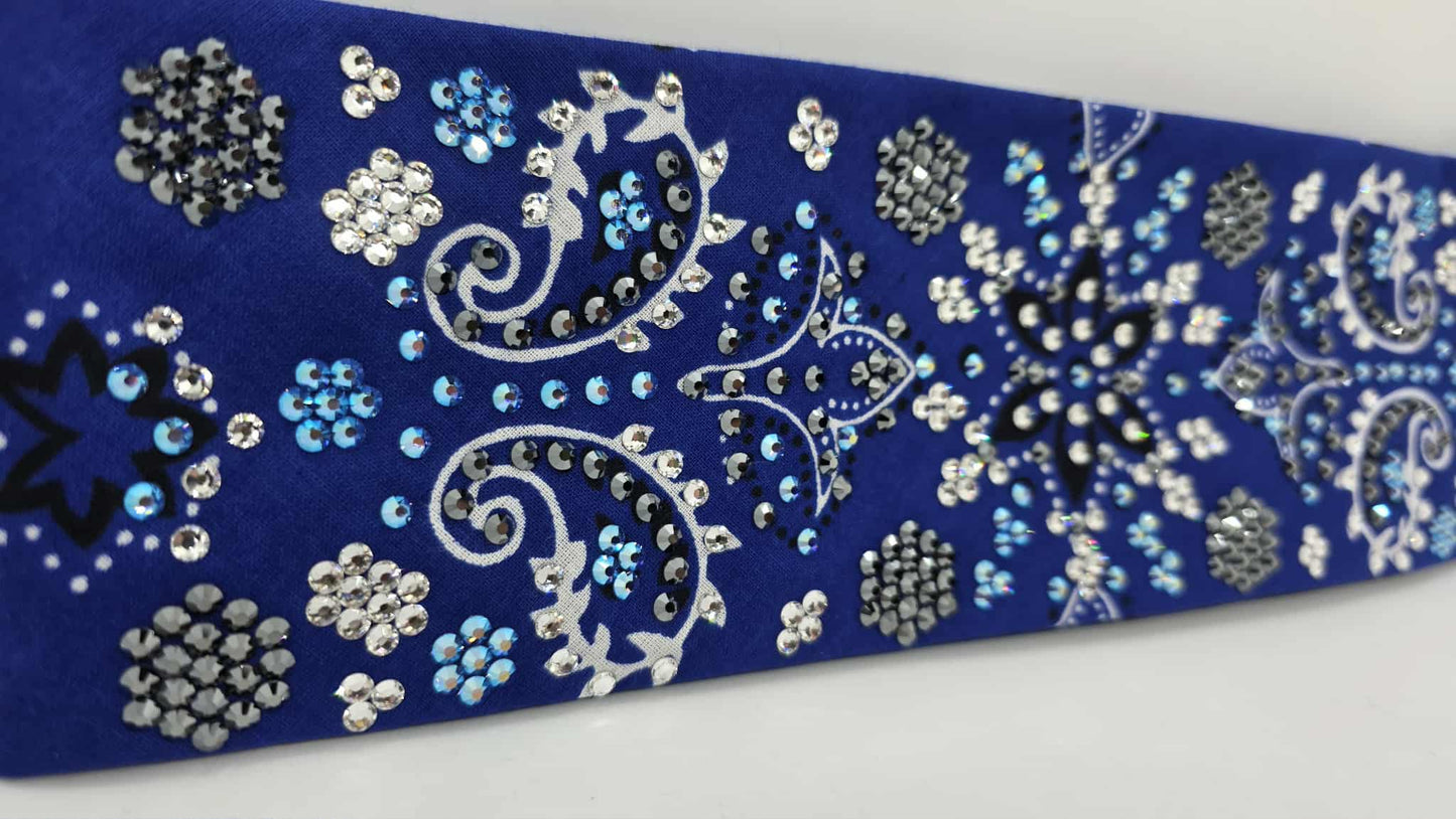 Super LeeAnnette Large Royal Blue Flower Bandana with Blue Shimmer, Black and Diamond Clear Austrian Crystals (sku40126)