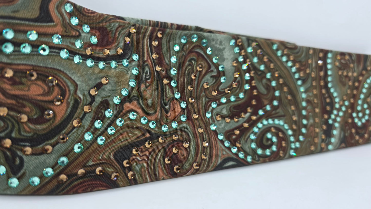 LeeAnnette Brown Oil Slick Bandana with Brown and Caribbean Sea Austrian Crystals (L40227)