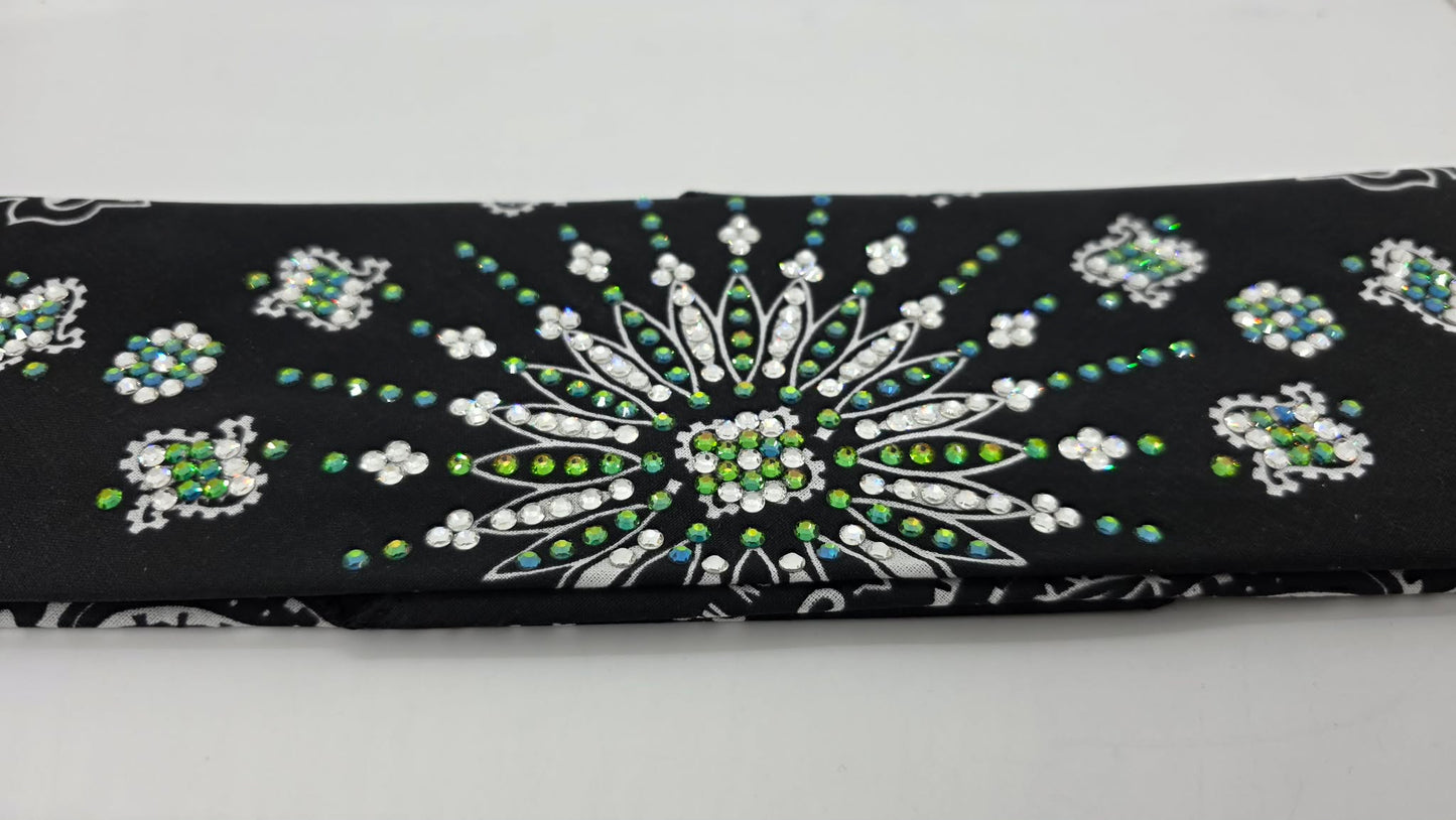 LeeAnnette Black Paisley Bandana with Vitrail and Diamond Clear Austrian Crystals (L40210)