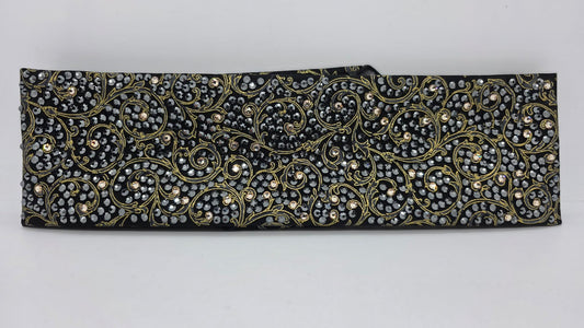 Super LeeAnnette Gold Victorian on Black Bandana with Black and Honey Austrian Crystals (S48128)