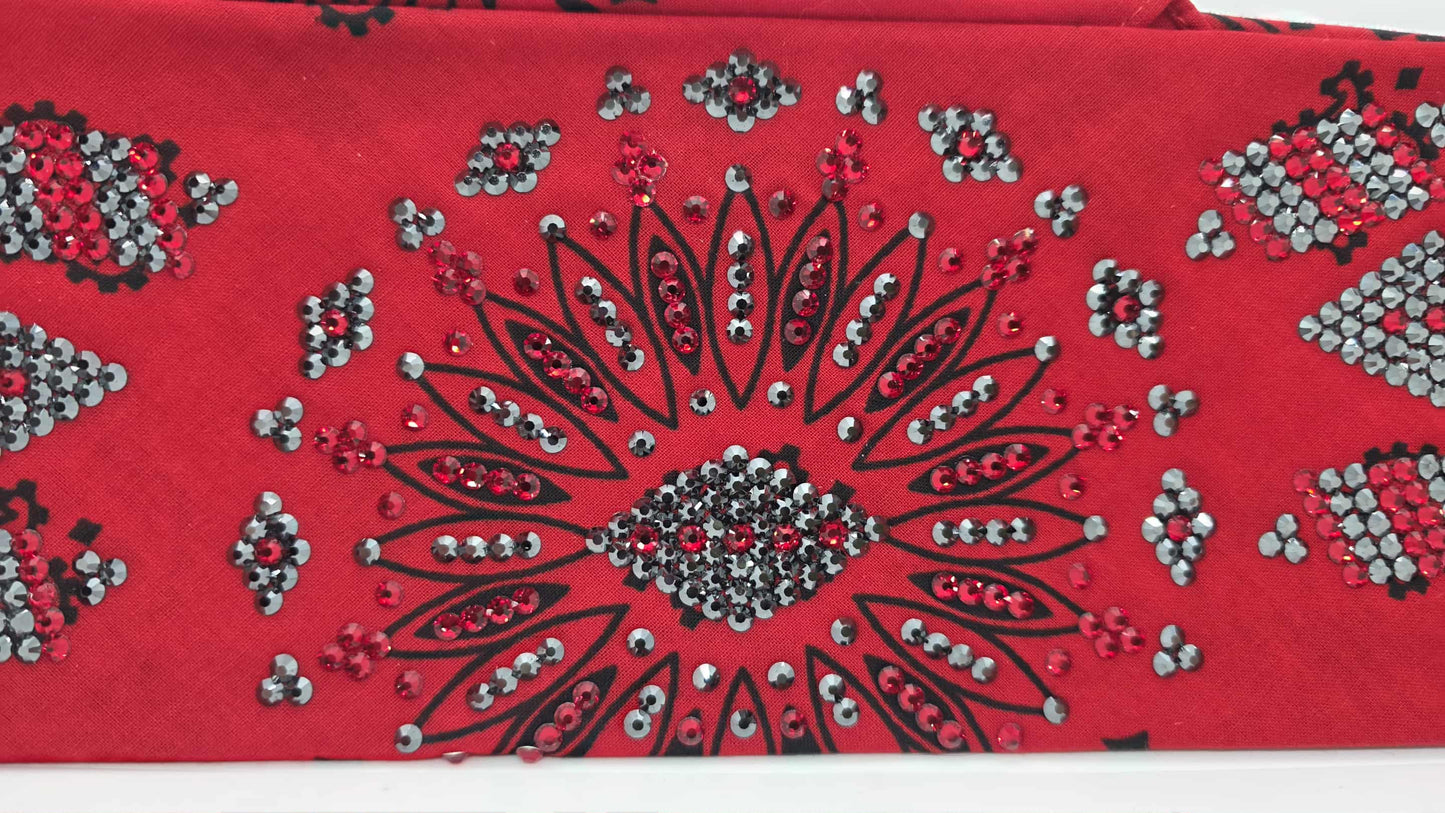Super LeeAnnette Large Red Bandana with Red and Black Austrian Crystals (sku40123)