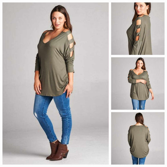 Forrest Green Cold Shoulder Long Sleeve Top