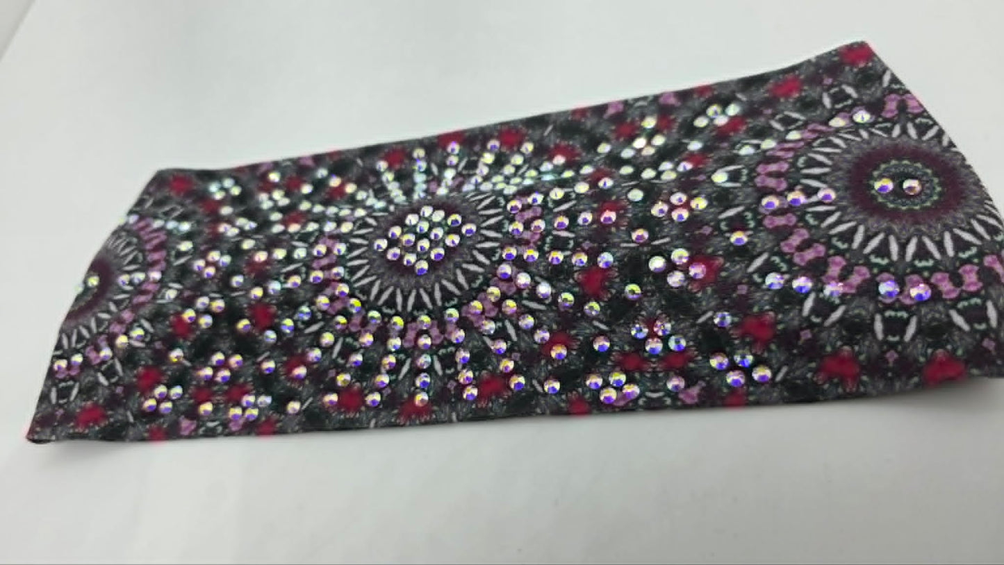 Stretchy Headband Pink and Grey Medallion with Aurora Borealis Crystals (Sku5474)