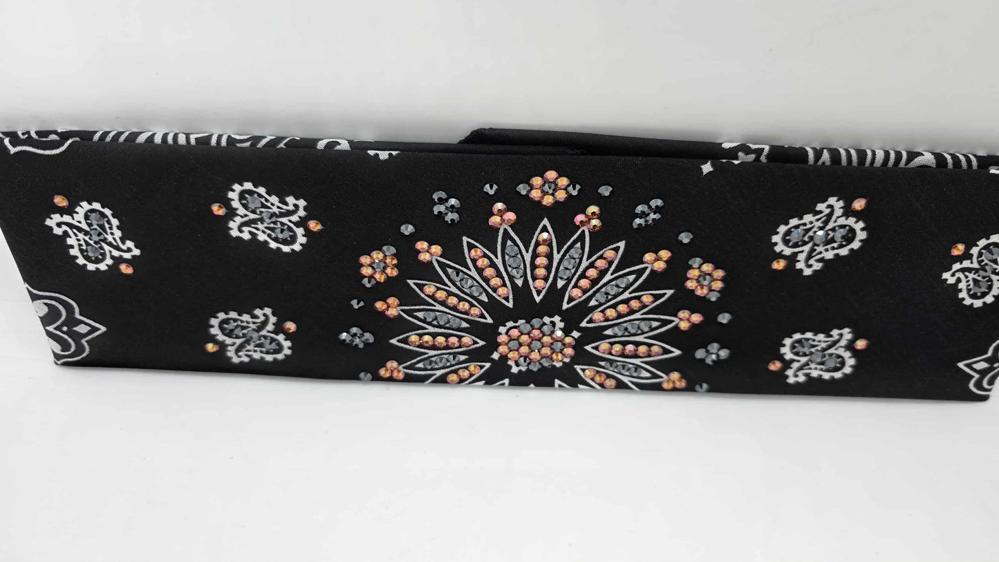 EXTRA BLING - Black Paisley Bandana with Lava and Black Austrian Crystals (sku6420)