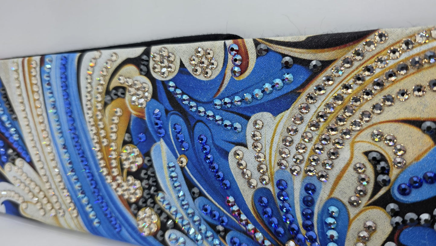 Super LeeAnnette Printed Flower Bandana with Blue, Blue Shimmer, Red Shimmer, Honey and Black Austrian Crystals (sku40148)