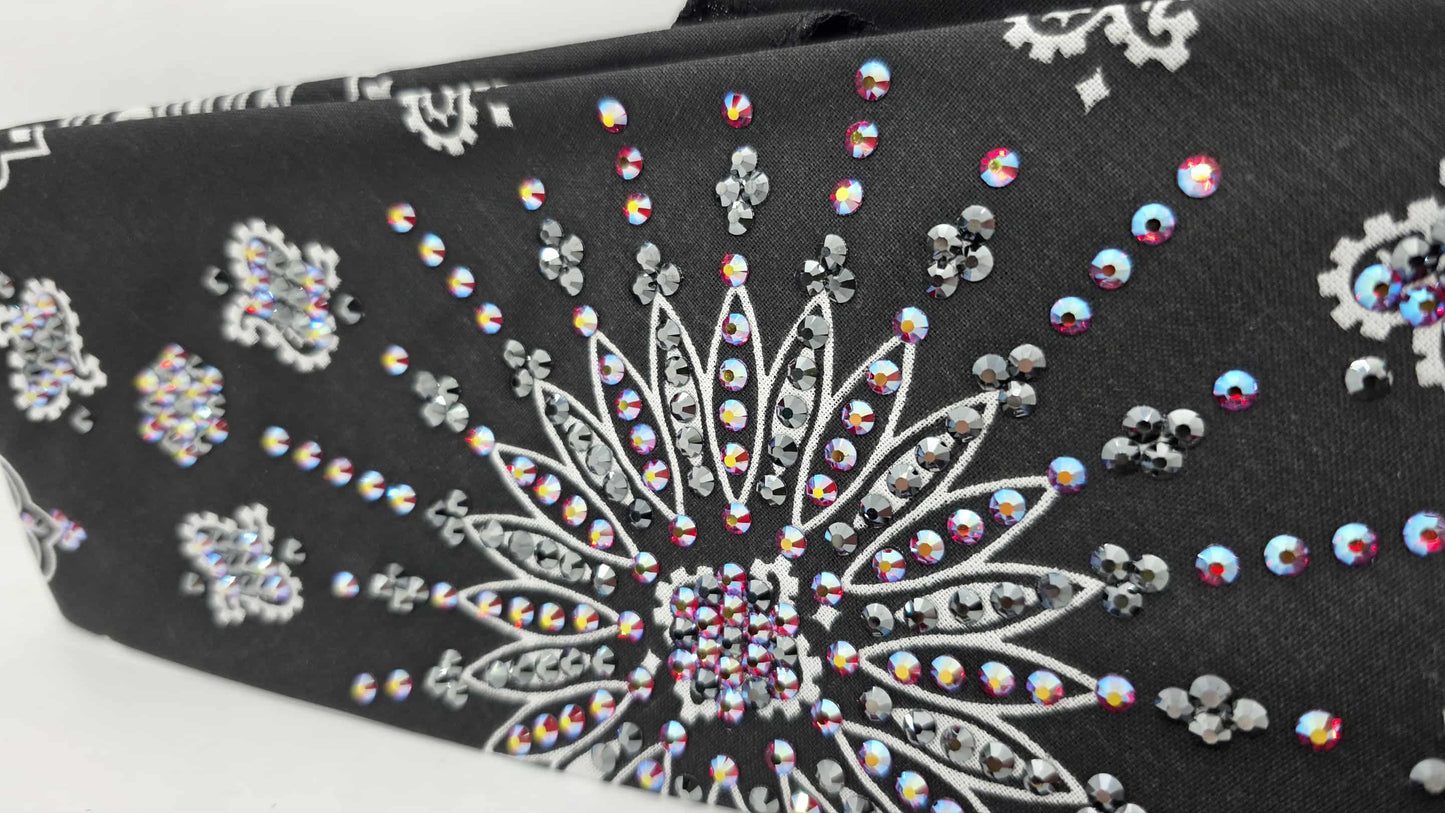 LeeAnnette Black Paisley Bandana with Red Shimmer and Black Austrian Crystals (sku40158)