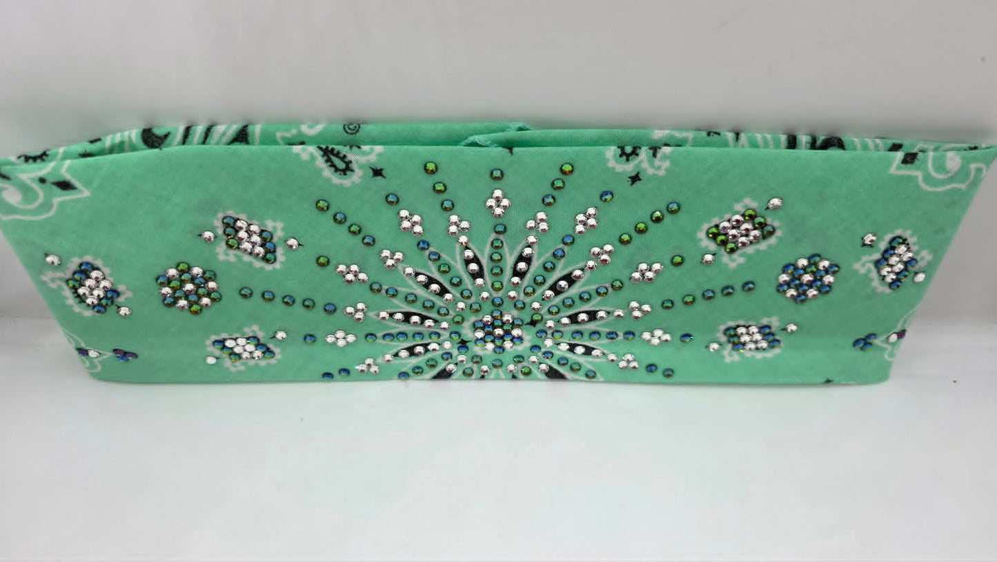 LeeAnnette Mint Green Paisley Bandana with Vitrail and Diamond Clear Austrian Crystals (L40252)