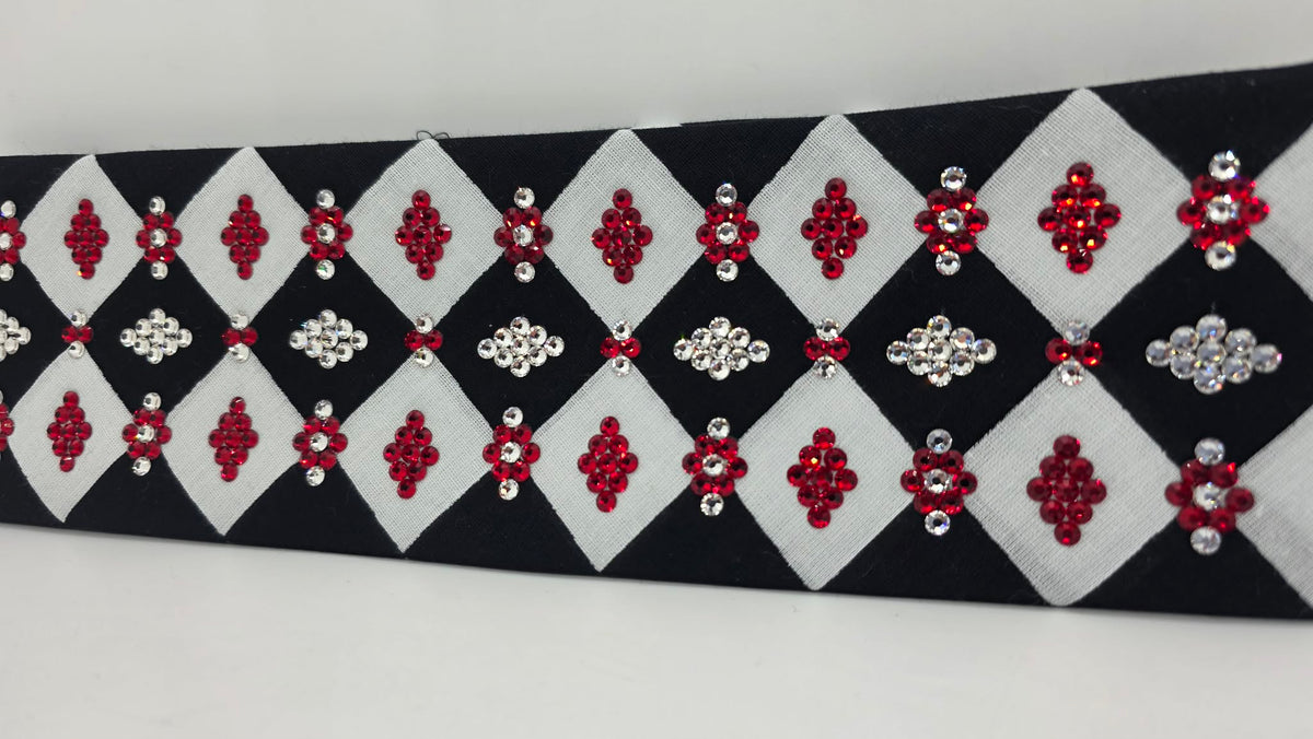LeeAnnette Black and White Checker Bandana with Red and Diamond Clear Austrian Crystals (L40276)