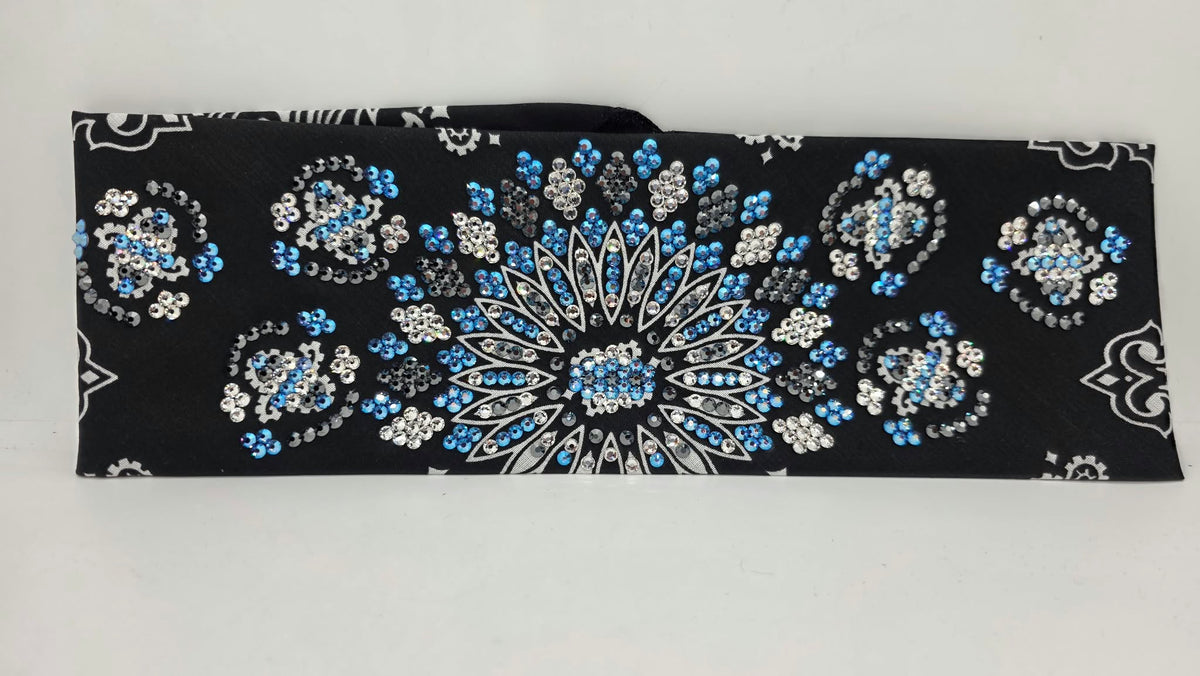 Super LeeAnnette Black Paisley Bandana with Blue Shimmer, Black and Diamond Clear Austrian Crystals (S48193)