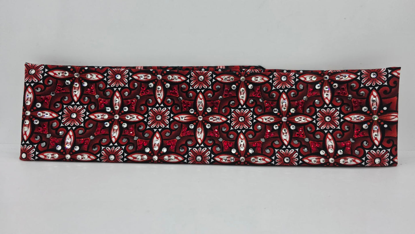 LeeAnnette Red and Black Squares Bandana with Red, Black and Clear Austrian Crystals (L40223)