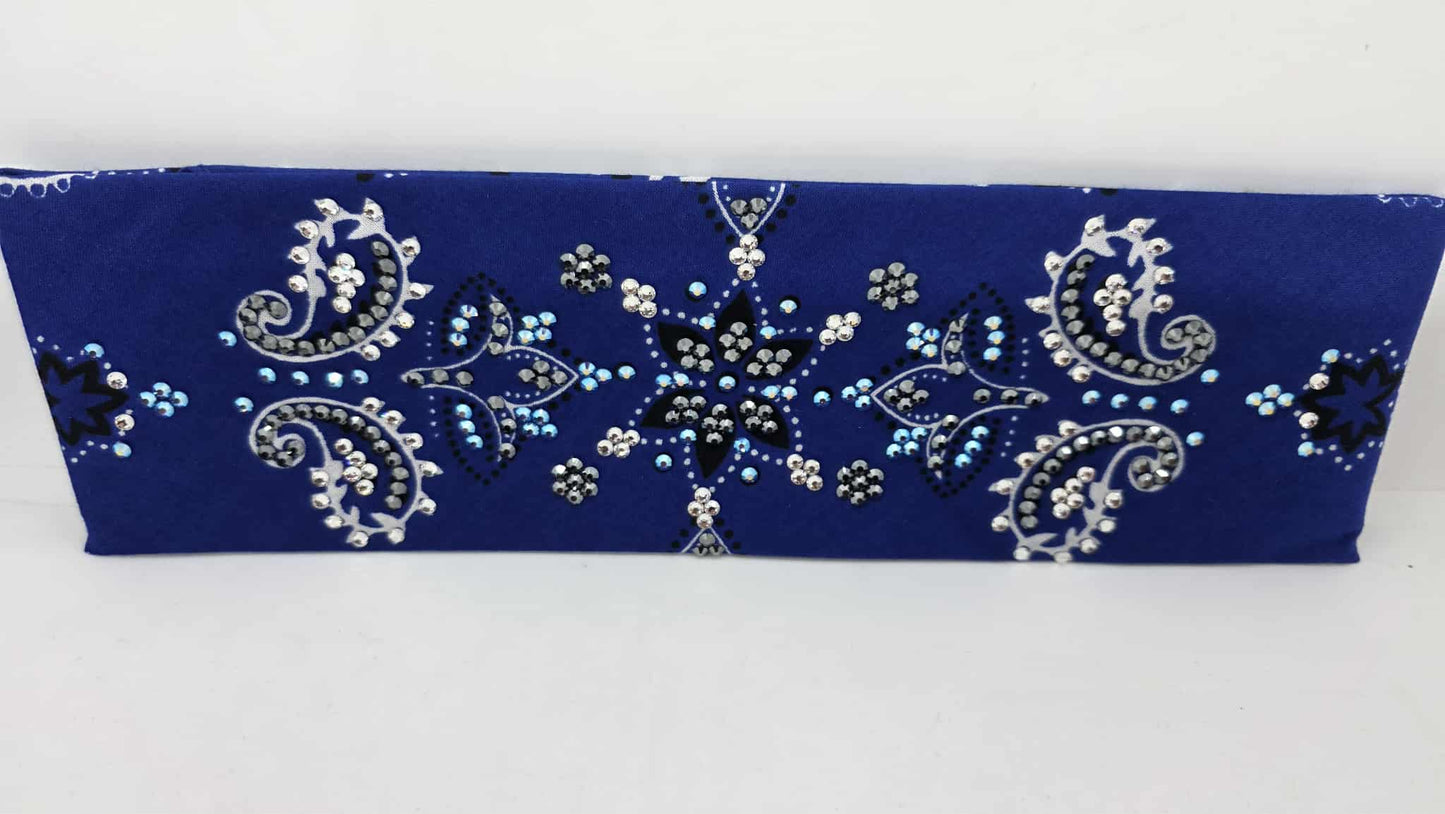 LeeAnnette Large Royal Blue Flower Bandana with Blue Shimmer, Black and Diamond Clear Austrian Crystals (sku40119)