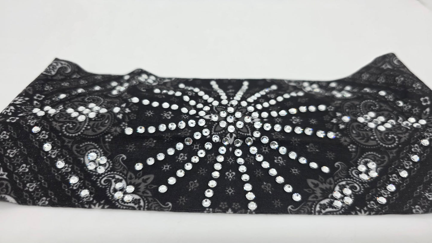 Stretchy Headband Black with Clear Crystals (Sku5481)