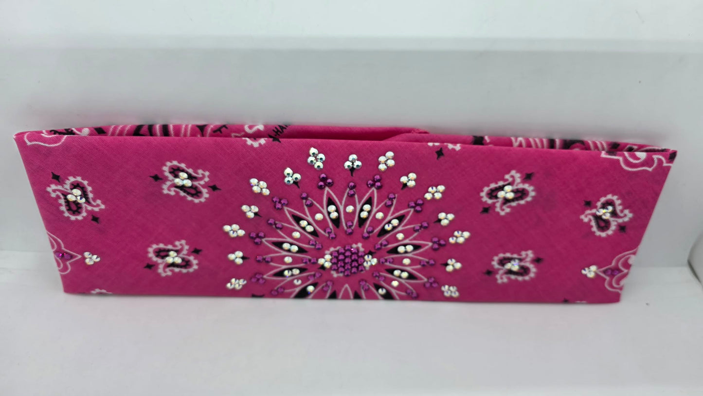 Pink Paisley Bandana with Fuchsia and Chrome Austrian Crystals (E60131)