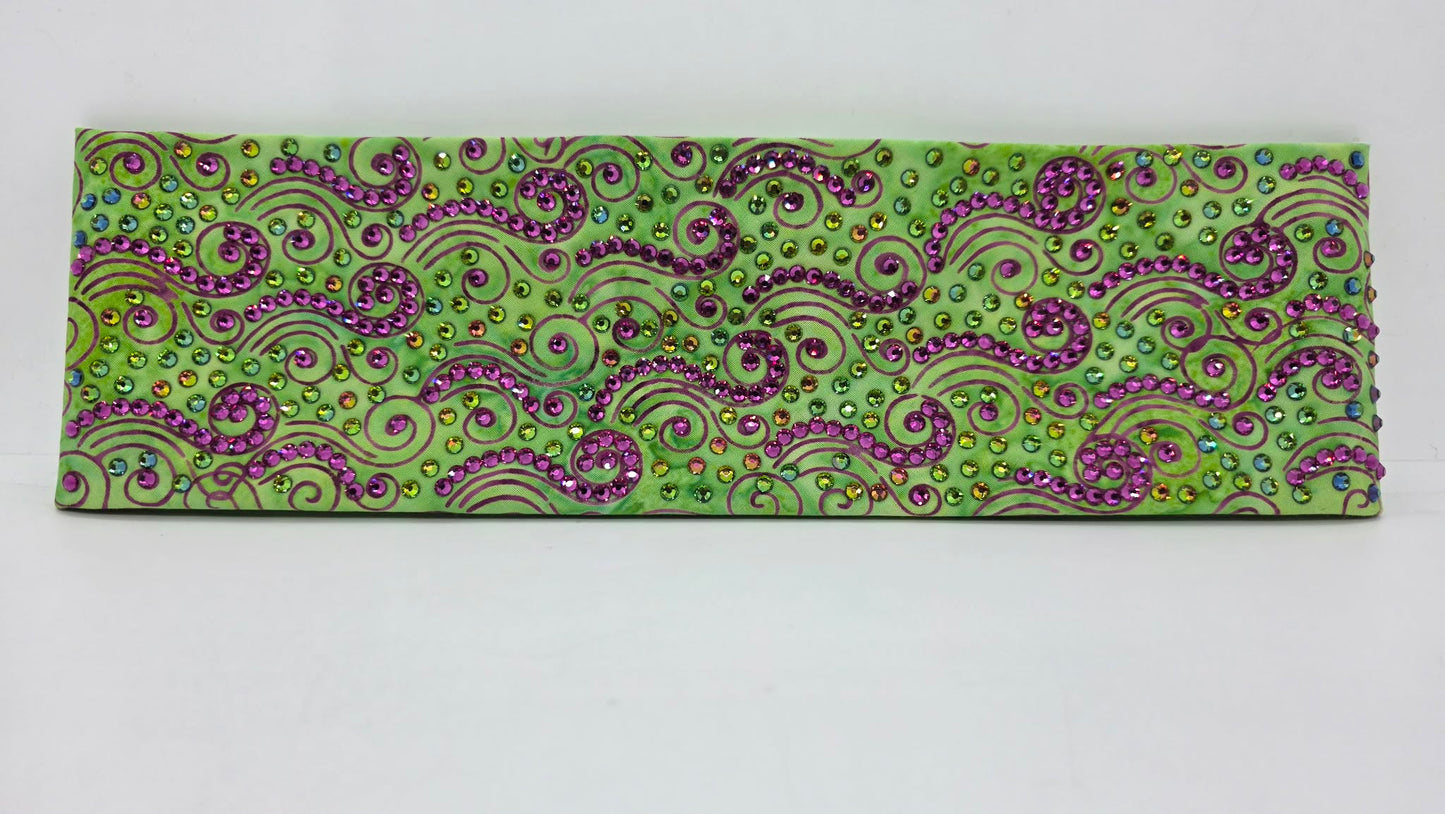 Super LeeAnnette Fuchsia Wisps on Lime Green Bandana with Fuchsia and Vitrail Austrian Crystals (S48122)