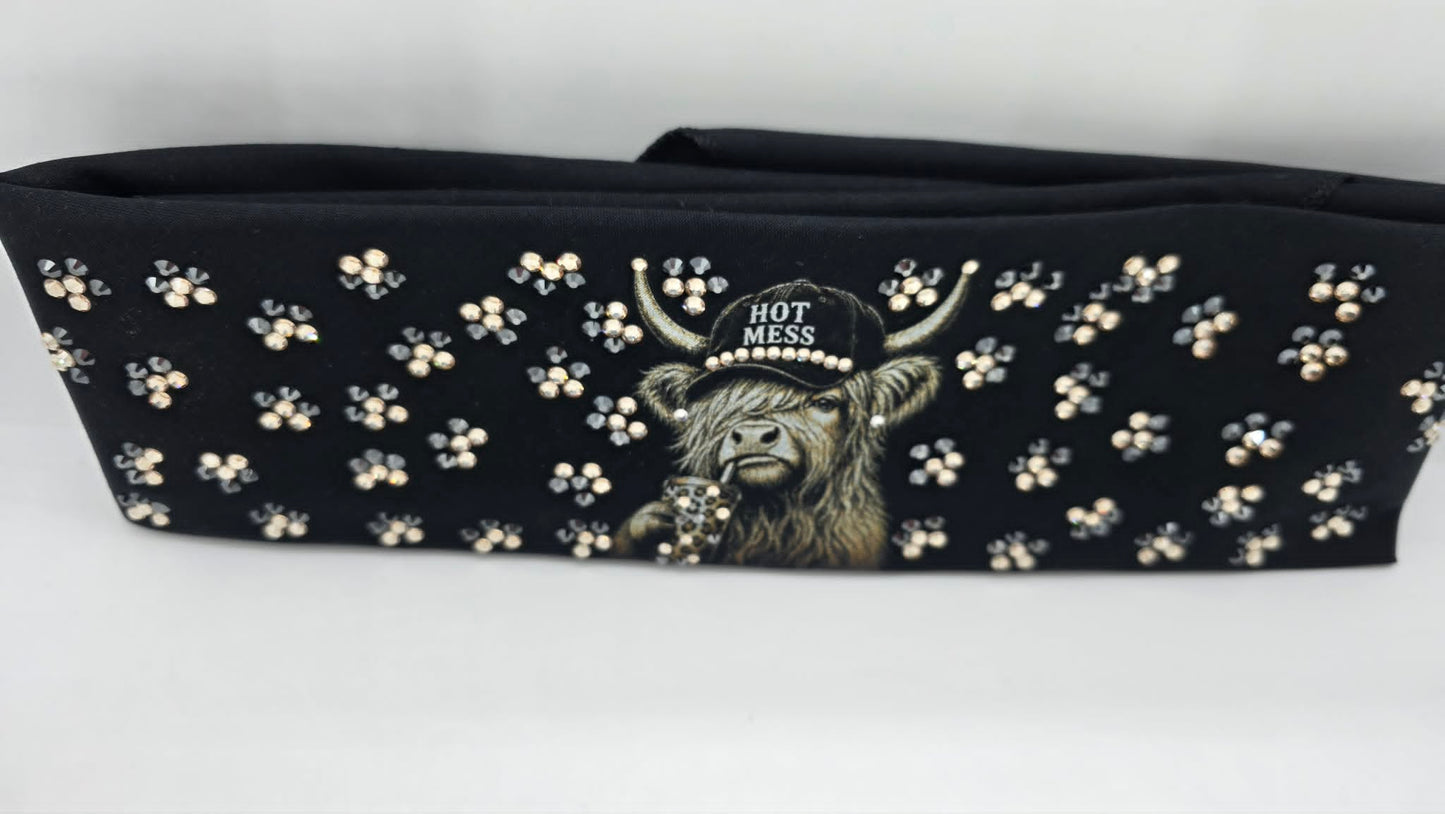 LeeAnnette Highlander Cow Bandana with  Honey and Black Austrian Crystals (L40268)