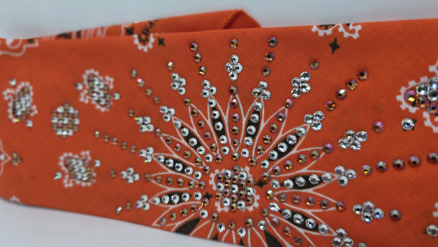 LeeAnnette Orange Paisley Bandana with Lava and Diamond Clear Austrian Crystals (sku40091)