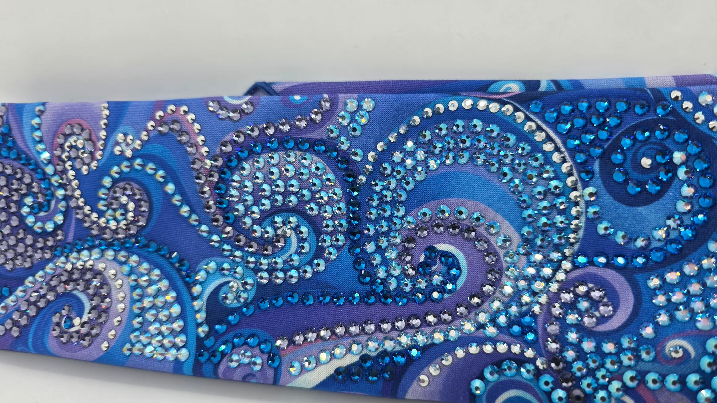 Super Duper LeeAnnette Purple and Blue Swirl Bandana with Blue, Shimmer, Capri, Chrome, Light and Dark Purples Austrian Crystals (D49503)