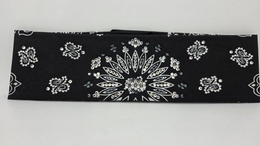 Black Paisley Bandana with Black and Diamond Clear Austrian Crystals (E60139)