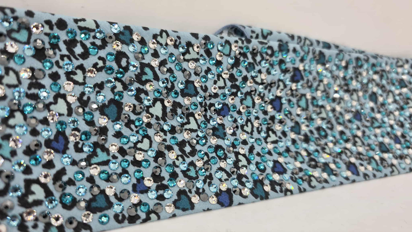 Super LeeAnnette Blue Leopard Hearts Bandana with Light Blue, Bright Blue, Black and Diamond Clear Austrian Crystals (sku40085)