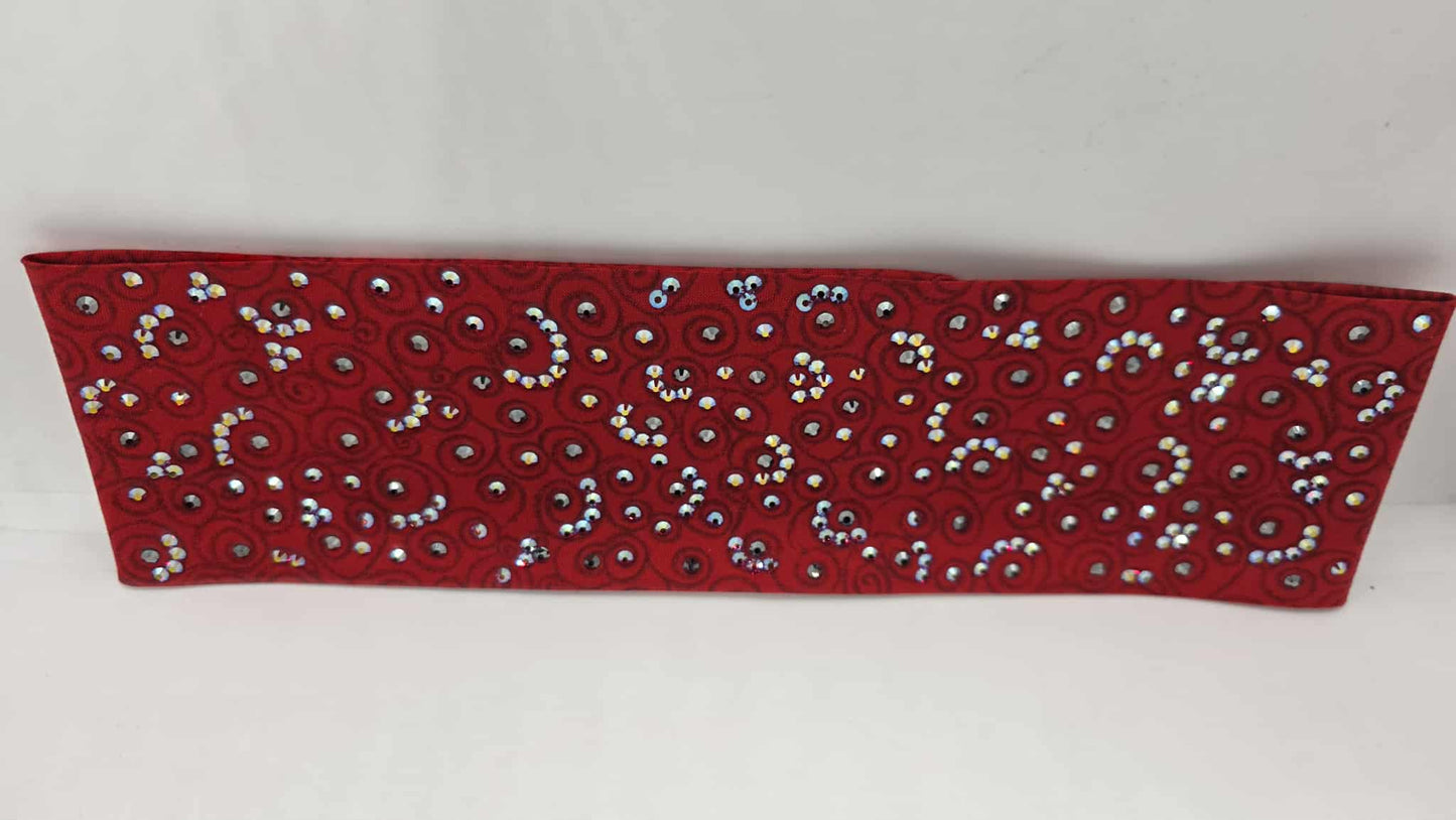 LeeAnnette Red Scrolls Bandana with Red Shimmer and Black Austrian Crystals (sku40100)