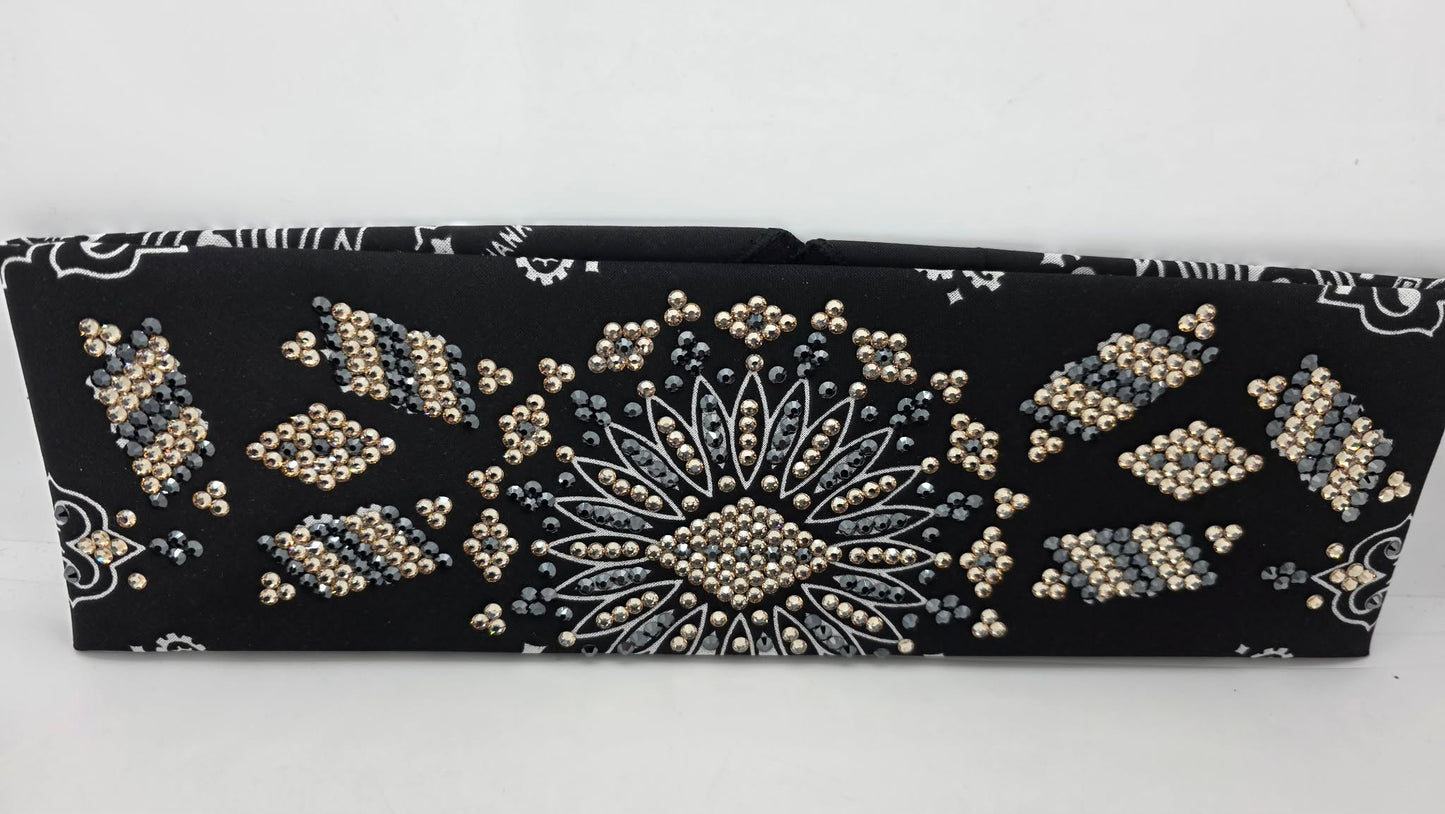 Super LeeAnnette Black Paisley Bandana with Honey and Black Austrian Crystals (S48125)