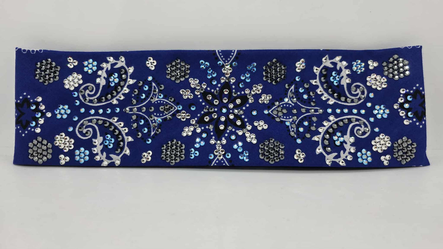 Super LeeAnnette Large Royal Blue Flower Bandana with Blue Shimmer, Black and Diamond Clear Austrian Crystals (sku40126)