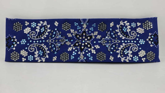 Super LeeAnnette Large Royal Blue Flower Bandana with Blue Shimmer, Black and Diamond Clear Austrian Crystals (sku40126)