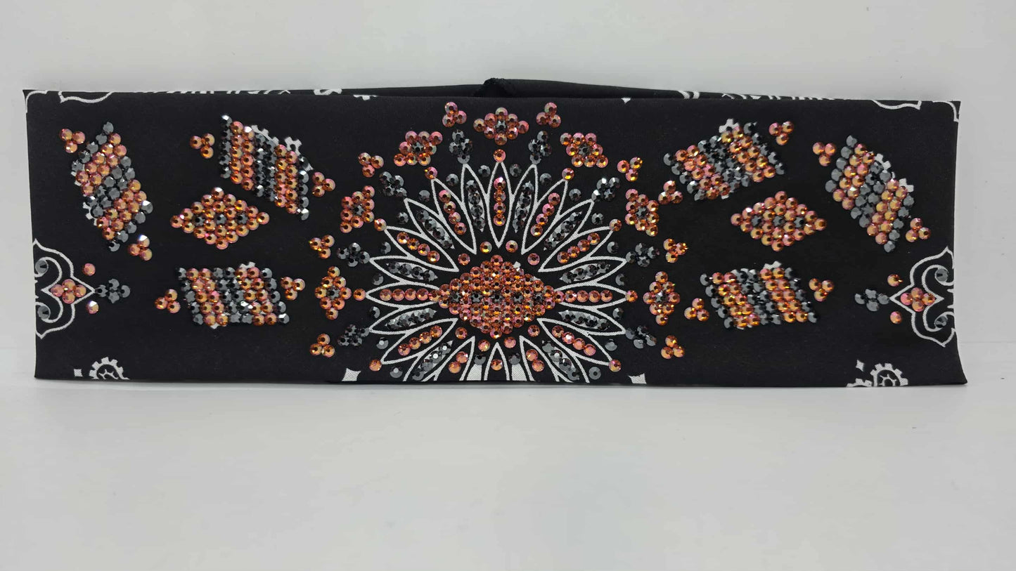 Super LeeAnnette Black Paisley Bandana with Lava and Black Austrian Crystals (sku40155)
