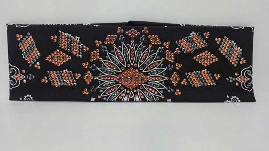 Super LeeAnnette Black Paisley Bandana with Lava and Black Austrian Crystals (sku40155)