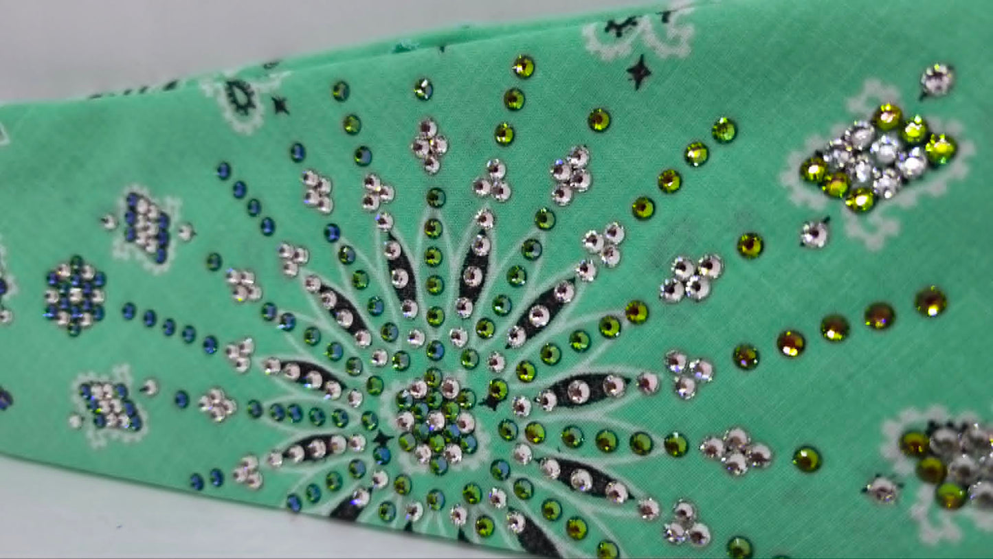 LeeAnnette Mint Green Paisley Bandana with Vitrail and Diamond Clear Austrian Crystals (L40252)