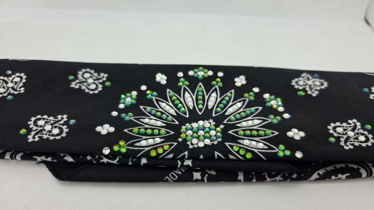 Black Paisley Bandana with Vitrail and Diamond Clear Austrian Crystals (E60106)