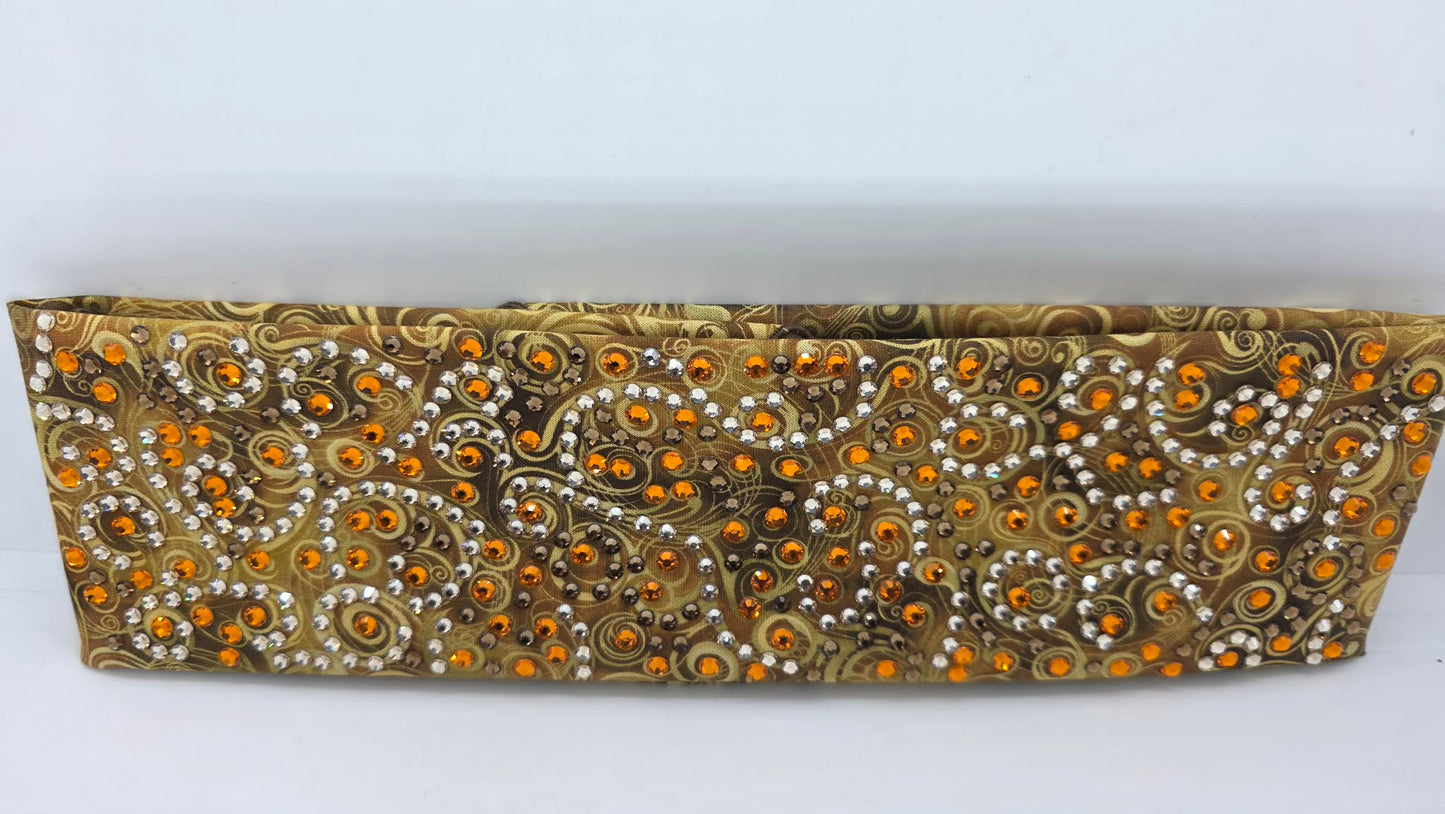 Super LeeAnnette Yellow Scrolls Bandana with Brown, Honey and Orange Austrian Crystals (S48131)