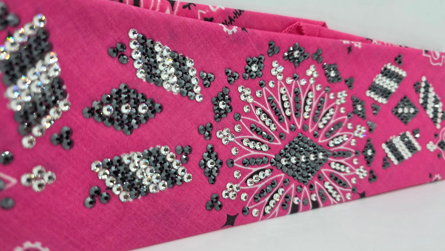 Super LeeAnnette Pink Paisley Bandana with Black and Diamond Sea Austrian Crystals (S48139)
