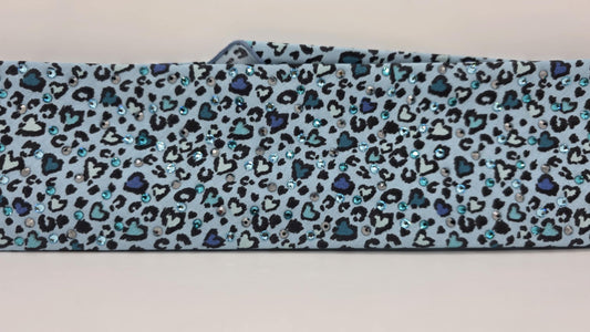 EXTRA BLING - Blue Leopard Hearts Bandana with Light Blue, Bright Blue and Black Austrian Crystals (sku6395)