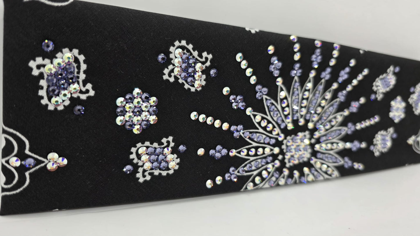 LeeAnnette Black Paisley Bandana with Light Purple and Aurora Borealis Austrian Crystals (L40202)